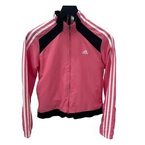 Adidas 3 Stripe Pink & Black Mesh Lined Track Jacket Windbreaker Women’s Small